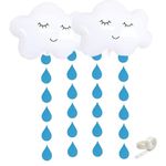 Pop The Party 7Pcs Cloud Raindrop Hanging Decorations| Clouds Foil Balloons with Rain Drop Garland for DIY Decorative | White Happy Cloud Balloon for Birthday Baby Shower Cloud Themed Decoration.