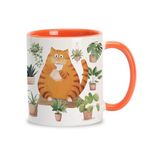 Hyturtle Fall Cat Coffee Mug - Birthday Christmas Gifts For Cat Lovers Cat Mom - Cute Orange Cat with Plant Gifts - Autumn Fall Decor Gifts For Women - 11oz Two Tone Orange/White Ceramic Tea Mug Cup