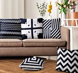 Ultimate Trends Premium Polyester Digital Modern Printed 200 TC Cushion Cover For Living Room Couch Bed Single Sofa Set Of 5 (24 X 24 Inches, Black & White)