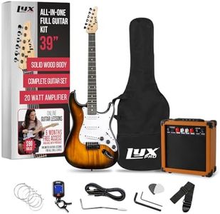 LyxPro Full Size Electric Guitar with 20w Amp, Package Includes All Accessories, Digital Tuner, Strings, Picks, Tremolo Bar, Shoulder Strap, and Case Bag Complete Beginner Starter kit Pack,Sunburst