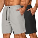 COOFANDY Men's 2 Pack Gym Workout Shorts 7 Inch Athletic Running Shorts Regular Fit Training Hiking Shorts Black/Grey