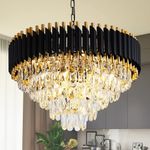 ADWAIT Modern K9 Crystal Chandeliers Black Gold 5-Tier Round Crystal Chandelier for Living Room Colors.Warm White, Moon Light,Golden,Led Plate Included. (Black Gold, 600MM)