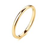 TRUMIUM 2mm Gold Tungsten Rings for Women Plain Thin High Polish Engagement Wedding Band Size 7