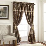 Chezmoi Collection Seville 4-Piece Jacquard Black Gold Maroon Red Medallion Paisley Window Curtain/Drape Set Sheer Backing,Tassels, Valance