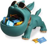 CUZOKOLA Cute French Bulldog Gifts Statue Animal Blue Turquoise Dog Candy Dish Modern Candy Bowls for Office Desk Gold Big Mouth Storage Resin Status Figurines for Home Decor with Glasses Frame Key