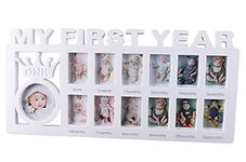 iEasey 1st Birthday Gifts Picture Frames, Newborn My First Year Photo Frame Baby Girls Boys Birthday Decoration Album Infant Baby Shower Keepsake Picture Frame First Birthday Xmas Memories Christening Gift