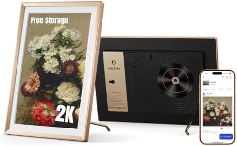 ARZOPA 2K Digital Picture Frame 14 Inch Free Cloud Storage No Subscription QHD Anti-Glare Touchscreen Metal Frame Load Photos Videos from Phone Ideal for Gifting - D14Pro Champagne Gold