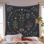 Simpkeely Plant Aesthetic Tapestry, Botanical Moon Phase Tapestry Wall Hanging Nature Tapestries Floral Tapestry for Bedroom Living Room (130cm x 150cm)