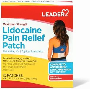 Leader Maximum Strength Lidocaine 4% Pain Relief, Fast-Acting, Targeted Relief for Back, Neck, Shoulders, Knees, Elbows, Minor Skin Irritation, Odor-Free, 5 Patches