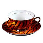 YBK Tech Euro Style Cup& Saucer Set, Porcelain Tea Coffee Cup for Home Kitchen Afternoon Tea (Tiger Pattern)