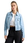 shelikes Womens Denim Jacket Crop Cargo Style Long Sleeve Button Up Slim Fit Vintage Jean Jacket (Bleach, 10)