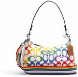 COACH Womens Teri Shoulder Bag In Blocked Signature Canvas, Sv/Chalk Rainbow Multi