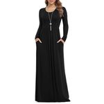 VIISHOW Women's Long Sleeve Loose Plain Maxi Dresses Casual Long Dresses with Pockets(Black,2X-Large)