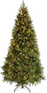 WeRChristmas Pre-Lit Craford Christmas Tree with Pinecones & 500 Chasing Warm LED Lights, 7 feet/2.1m