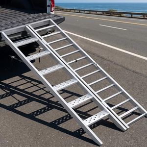 81" Aluminum Motorcycle Loading Ramp with Walking Steps, 32.5" Wide Heavy Duty Folding Ramp for Trucks & Trailers, 900 lbs Bike Capacity & 400 lbs Person Support, Portable Non-Slip Loading Equipment