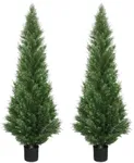 Two 5 Foot Outdoor Artificial Cedar Topiary Trees Potted Plants Two Peace Construction