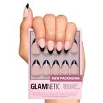 Glamnetic Press On Nails - Caviar | Semi-Transparent, Short Almond Nails, Reusable | 15 Sizes - 30 Nail Kit with Glue