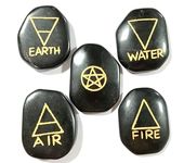 Jet Black Jasper 5 Element Flat Tumbled Stones Free 40 Page Booklet on Jet International Crystal Therapy. Genuine Earth Wiccan Pagan Pouch Gift Air Water Earth Fire Spirit Pentacle Star Spiritual Psychic Metaphysical Worship Altar India Asia Stone Gemstone Quality A Grade Prayer Massage Positive Energy Meditation Relaxation Gift Birthday Mother's Day Father's Day Reiki Master Intuition Attunement Source Light Aura Chakra Balancing Luck Fortune Power Prosperity Business Growth