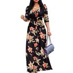 FANDEE Plus Size Maxi Dress for Women Casual Summer Sundress V-Neck 3/4 Sleeve, 2-pink & Flower, XXL