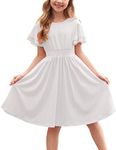 Arshiner Girl's Summer Sundress Solid Midi Dress Casual High Waist Twirly Flowy Dresses (0-White, 8-9 Years)