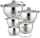 Daniks Modern Stainless Steel Kitchen Induction Pot Cookware Set | 10-Piece | Dishwasher Safe Pots | Saucepan + 2 Quart + 3 Quart + 4 Quart + 6 Quart | Heatproof Handles | Silver