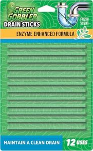 Green Gobbler Drain Cleaner and Deodorizer Sticks with Enzymes - Maintain a Clean Drain, Safe for Pipes and Septic Tanks, Use Monthly - 12 Pack