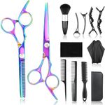 13Pcs Scissors Hair Hairdressing Professional Shears Set, Thinning Cutting Clip Comb Stainless Steel Cut Pouch Kit Salon Barber Women Men Kids Black (Purple)