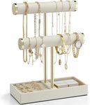 Vlando 2 Tier Bracelet Holder Display,Jewelry Stand Organizer with Ring Holder Tray,Jewelry Holder for Bracelet, Necklace, Watches, Rings,Beige