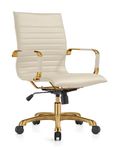 LeisureMod Harris Modern Adjustable Office Executive Swivel Chair Leatherette Task Office Chair with Gold Frame (Tan)