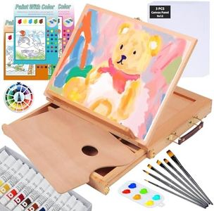 Falling in Art Tabletop Easel Set - 24 Pieces Starter Kit - Artist Acrylic Painting Kit with 12 Acrylic Paints Set, Canvas Panels, Brushes, Wooden Palette for Kids, Adults, Beginners, Professionals