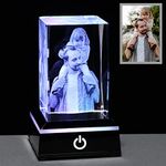 3D Laser Personalised Engrave Cube Crystal Photo Frame with Your Own Photo Personalised Glass Blocks with LED Lamp Gifts for Dad Christmas Presents