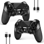 AceGamer 2 pieces for PS4 controller, wireless controller for PS4/Pro/Slim/PC, with non-slip grip on both sides and 2 USB-C cables (Midnight Black x 2)