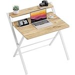 GreenForest Folding Desk No Assembly Required Small Size,Computer Desk with 2-Tier Shelf Laptop Foldable Table for Small Spaces,Beige