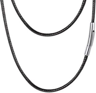 PROSTEEL Collar de Cuero Impermeable para Hombre, 3mm Cadena de Piel Cuero con Cierre de Acero Inoxidable