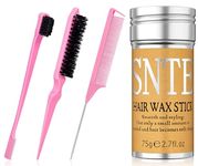 Hair Wax Stick, Edge Brush, Rat Tail Comb, Teasing Brush 4Pcs Kit, Wax Sticks for Hair & Wig Flyaways, Edges Brush for Edge Control, Rat Tail Comb for Women, Bristle Hair Brush for Women Styling