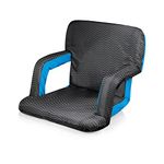 PICNIC TIME Ventura Reclining Stadium Seat with Back Support, Bleacher Seat, Beach Floor Chair, (Waves Collection, Gray with Vista Blue Accents)