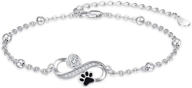 Palpitate Pet Dog Cat Paw Print Bracelet Charm Pet Bracelet for Women 925 Sterling Silver Infinity Cat Dog Mom Lovers Jewelry Gifts for Women Girls, Medium, Sterling Silver, Cubic Zirconia