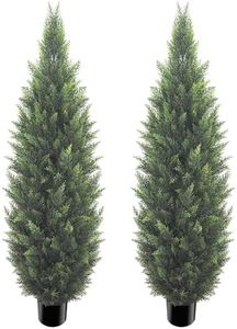 5FT Artificial Cedar Topiary Tree Lifelike Faux Cedar Pines Christmas Trees UV Rated Faux Shrubs Everygreen Plants for Front Porch Outdoor Decor Set of 2