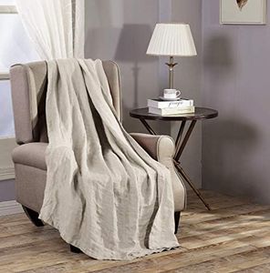 Chezmoi Collection Brussels Belgian Flax Linen Throw Blanket, 50" x 70" - Pre-Washed Super Soft Lightweight Breathable Summer Blanket Natural Linen Color for Living Room Couch & Bed