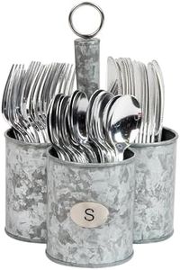 Mind Reader Utensil Holder, Silverware Organizer, Caddy, Cutlery Holder, Galvanized Metal, 7" L x 7" W x 10.25" H, Silver