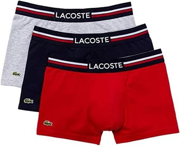 Lacoste Men's 3 Pack Casual Trunks, Navy/Silver/Red, Medium