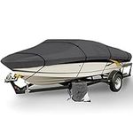 North East Harbor Gray Heavy Duty Waterproof Mooring Boat Cover Fits Length 12' 13' 14' Superior Trailerable Boat 600 Denier V-Hull Fishing Aluminum Ski Boat Pro Bass Inboard Outboard Boat Covers