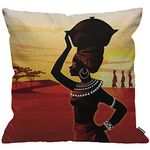 HGOD DESIGNS Cushion Cover African Women Walking On The Desert Sunset Red Yellow Black Throw Pillow Cover Home Decorative for Men/Women living room Bedroom Sofa Chair 18X18 Inch Pillowcase