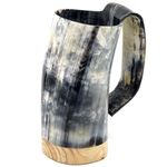 HORNCRAFT Drinking Horn Mug with Wooden Base | 500ml - 600ml Capacity | Ox Horn Tankard | Polished Finish | Genuine Ox Horn | Beer Tumbler | Drinking Vessel