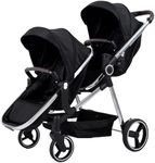 Double Stroller for Twins Infants and Toddlers, Foldable Tandem, Convertible Twin to Single Stroller, Compact Light Weight， Ages 0-3 Years