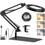 10X Magnifying LED Desk Lamp with Base & Clamp,Dimmable Magnifying Glass,3 Color Modes,10 Adjustable Brightness 2-in-1Magnifying Glass with Light and Stand,Adjustable Swivel Arm Lamp Craft Light