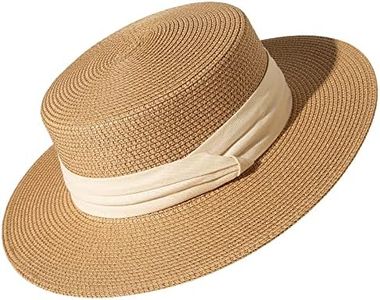 Lanzom Sun Hats for Women Wide Brim Straw Boater Hat Foldable Packable Beach Hat for Summer, Z-Khaki, Medium