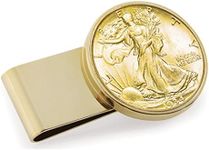 American Coin Treasures Coin Stainless Steel Money Clip - Silver Walking Liberty Half Dollar Layered in Pure 24k Gold | Holds Currency, Credit Cards, Cash | Genuine U.S. Coin