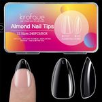 Short Almond Nails - krofaue 240Pcs Almond Clear Nail Tips, 12 Sizes Artificial Acrylic False Nails, Full Cover Press on Nails for Home DIY & Nail Tips Art