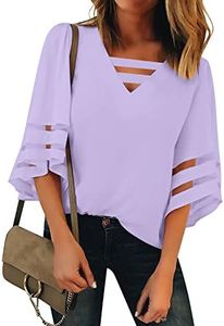 LookbookStore Womens Fall Clothes Tops for Women Sexy Casual Ladies Tops and Blouses Womens Short Sleeve Tops and Blouses Peasant Blouses Boho Women's Blouses for Work Lavender Size L (Size 12 14)